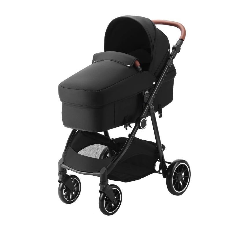 Standard Baby Stroller, Infant Toddler Stroller With Bassinet, 3rd-Gear Adjustable Backrest & Foldable & Reversible Seat, Carbon Steel Newborn Stroller With Leg Cover And Mesh Net, Black PureLittleBloom.Co