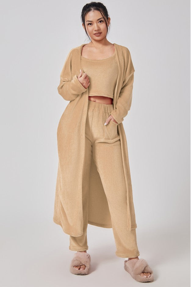 Cozy Pajama Set, 3 Piece Lounge Set, Cute Loungewear, Warm Suit Sets, Matching Set, Lounge Set, 3 Piece Pant Sets, Women Winter Dress PureLittleBloom.Co