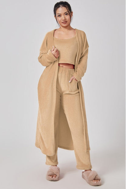Cozy Pajama Set, 3 Piece Lounge Set, Cute Loungewear, Warm Suit Sets, Matching Set, Lounge Set, 3 Piece Pant Sets, Women Winter Dress PureLittleBloom.Co