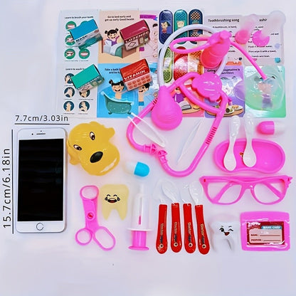 46PCS Kids Doctor Play Set Pretend Medical Kit With Stethoscope Syringe Dental Tools Nurse Accessories For Boys And Girls PureLittleBloom.Co