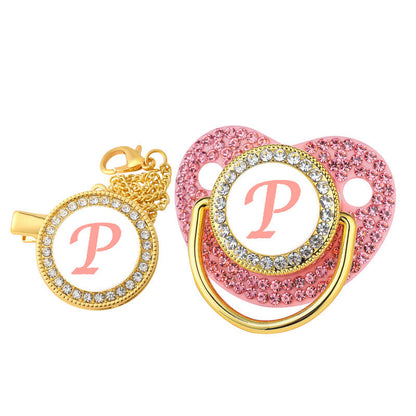 Diamond Baby Silica Gel Pacifier Baby With Diamond 26 English Letters PureLittleBloom.Co