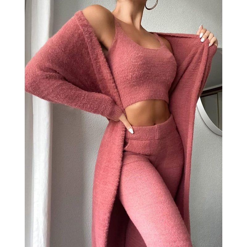 Cozy Pajama Set, 3 Piece Lounge Set, Cute Loungewear, Warm Suit Sets, Matching Set, Lounge Set, 3 Piece Pant Sets, Women Winter Dress PureLittleBloom.Co