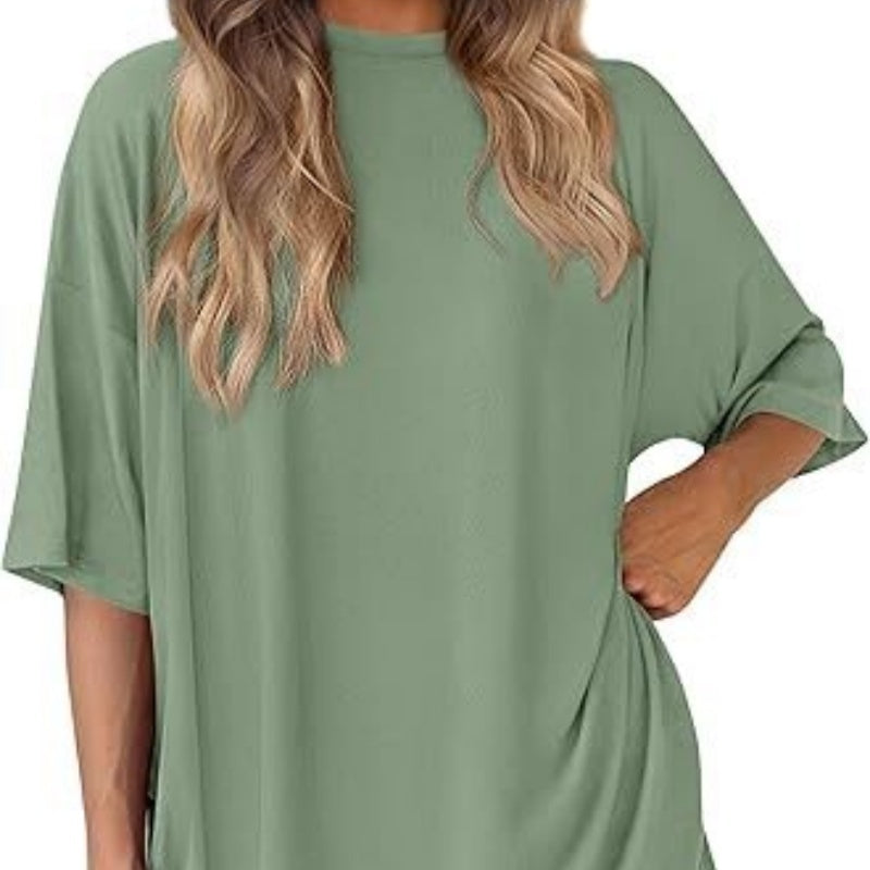 Casual Crew Neck Split Loose Shorts Short Sleeve Home Wear Suit PureLittleBloom.Co