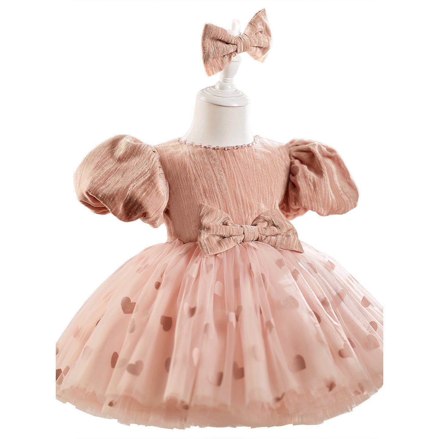 Girls' Dress Birthday Bow Puff Sleeve Puffy Gauze Princess Dres Children Dinner Suit PureLittleBloom.Co