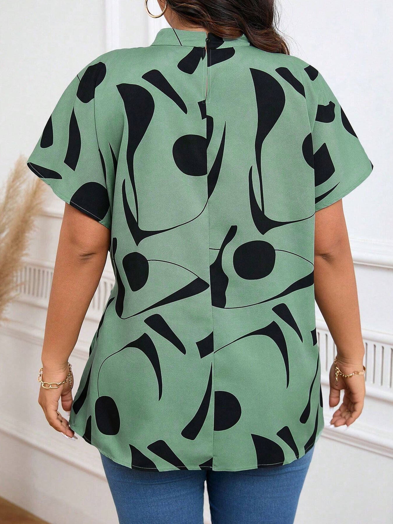 Plus-size Irregular Print Blouse For Women - Elegant Short-sleeve Work Top For Summer PureLittleBloom.Co