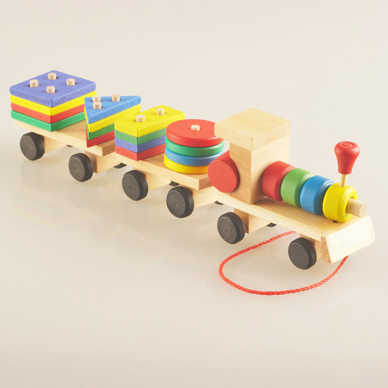 Wooden Train Three-section Tractor Toy Children's Intelligence Puzzle Toys Educational Toys PureLittleBloom.Co