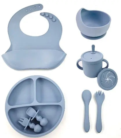 Silicone Baby Feeding 8piece Set With Suction Cup Solid Food Bowl PureLittleBloom.Co