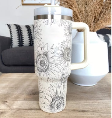 40 Oz Tumbler With Handle Straw Insulated, Stainless Steel Spill Proof Vacuum Coffee Cup Tumbler With Lid Tapered Mug Gifts For Valentine Lover Suitable For Car Gym Office Travel PureLittleBloom.Co