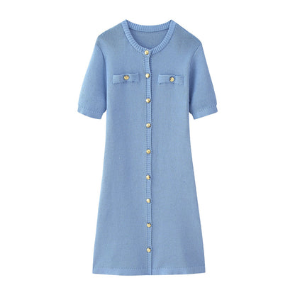 Women's Fashion Front Button Rib Knit Dress PureLittleBloom.Co