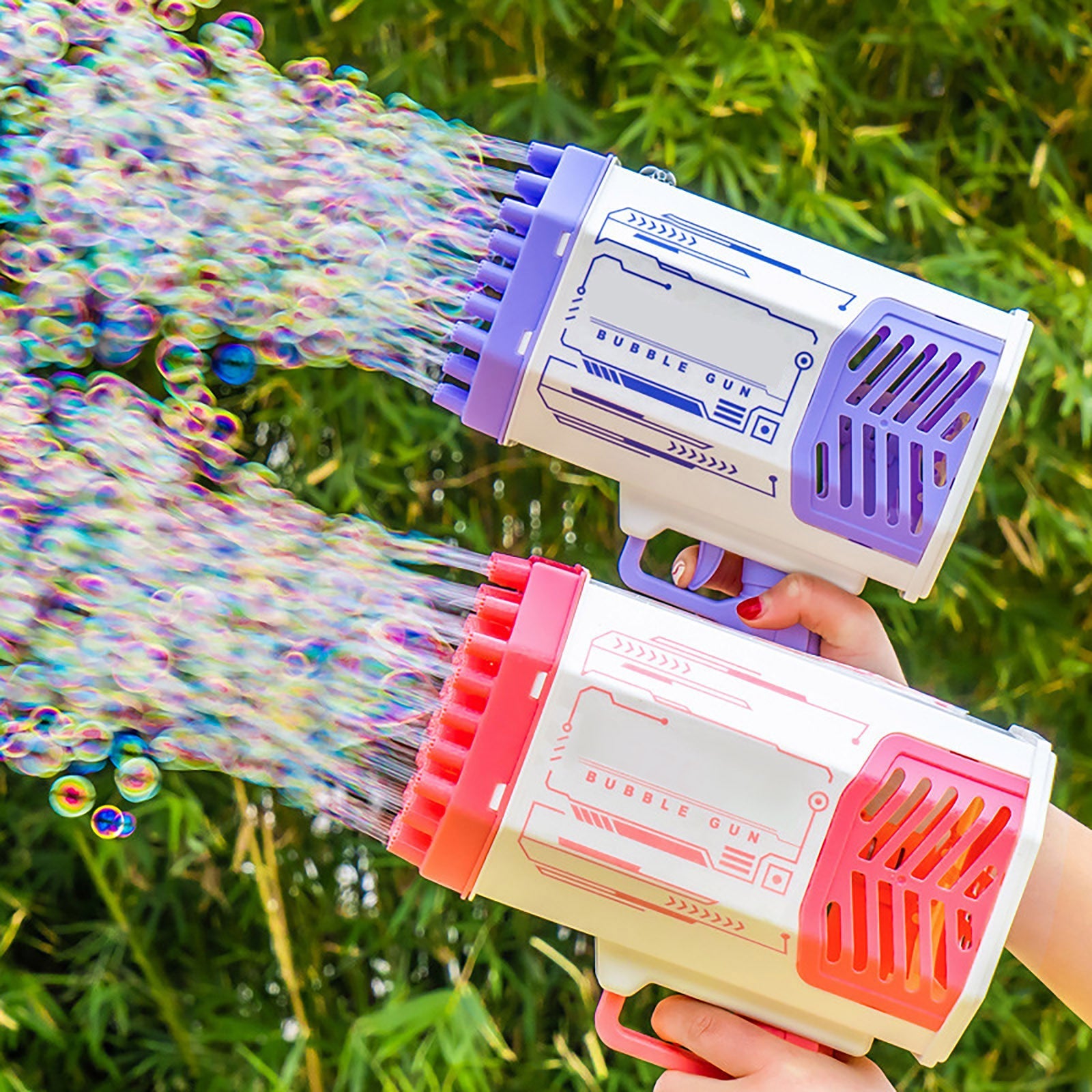 Bubble Gun Rocket 69 Holes Soap Bubbles Machine Gun Shape Automatic Blower With Light Toys For Kids Pomperos PureLittleBloom.Co