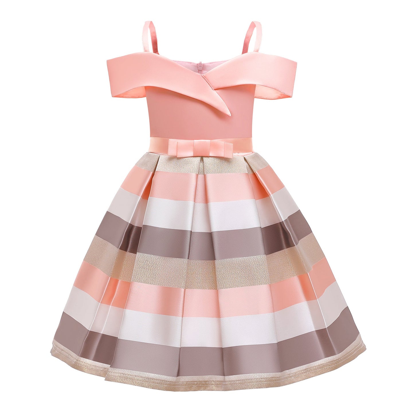 Fashion Sling Dress Children's Strapless Striped Birthday Dress PureLittleBloom.Co
