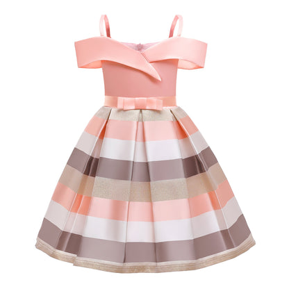 Fashion Sling Dress Children's Strapless Striped Birthday Dress PureLittleBloom.Co