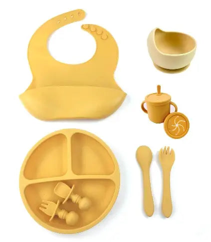 Silicone Baby Feeding 8piece Set With Suction Cup Solid Food Bowl PureLittleBloom.Co