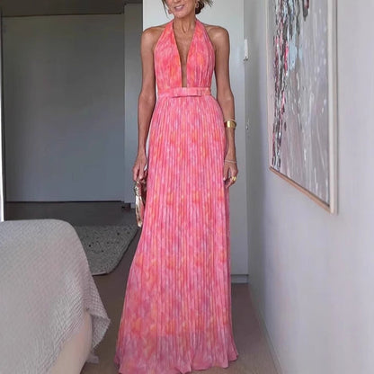 Women's Clothing Sexy Deep V Lace-up Backless Dress PureLittleBloom.Co