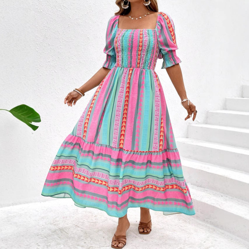 Spring And Summer Short Sleeve Dress Leisure Vacation PureLittleBloom.Co
