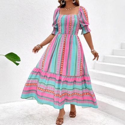 Spring And Summer Short Sleeve Dress Leisure Vacation PureLittleBloom.Co