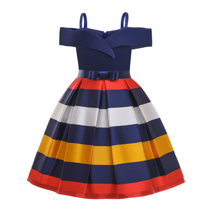 Fashion Sling Dress Children's Strapless Striped Birthday Dress PureLittleBloom.Co