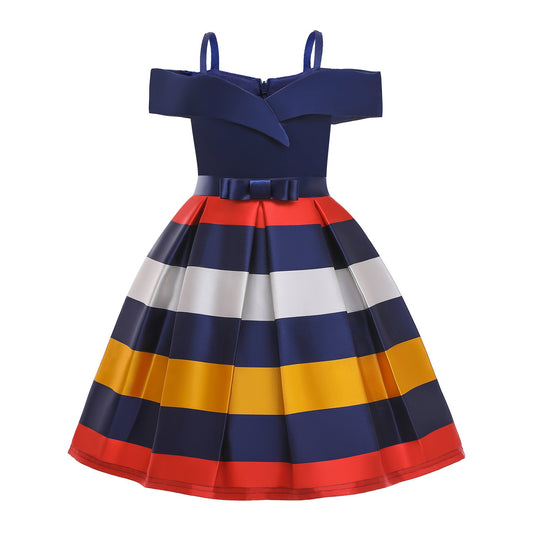 Fashion Sling Dress Children's Strapless Striped Birthday Dress PureLittleBloom.Co
