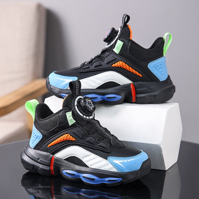 Autumn And Winter Non-slip Outdoor New Rotating Buckle Children's Waterproof Leather Basketball Shoes PureLittleBloom.Co
