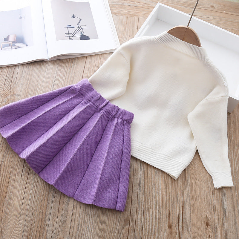 Two-piece Baby Girl Mink Wool Sweater Dress PureLittleBloom.Co
