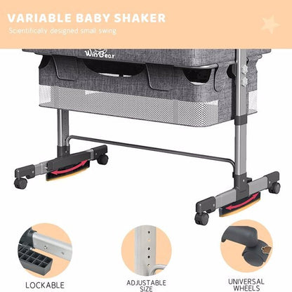 3-in-1 Bedside Crib With Mosquito Net, Large Storage Bag, Comfortable Mattress With Lockable Wheels, Grey PureLittleBloom.Co
